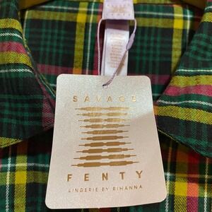 Savage X Fenty L Rihanna Plaid Crop Top Button Down Shirt‎ Festival Rave new